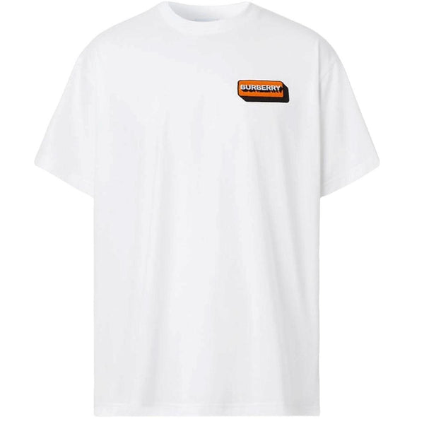 Burberry White and Orange Short Sleeve Kay Logo Spellout T-Shirt