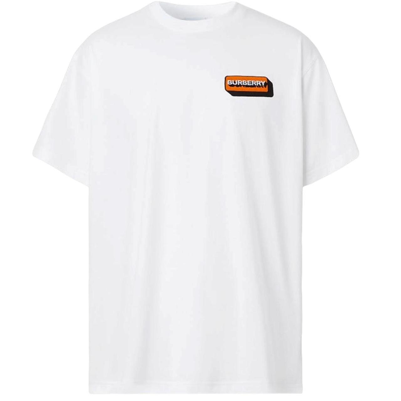Burberry White and Orange Short Sleeve Kay Logo Spellout T-Shirt