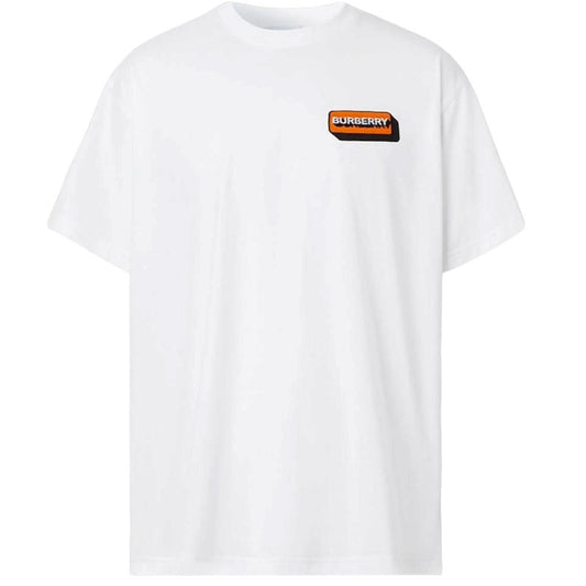Burberry White and Orange Short Sleeve Kay Logo Spellout T-Shirt
