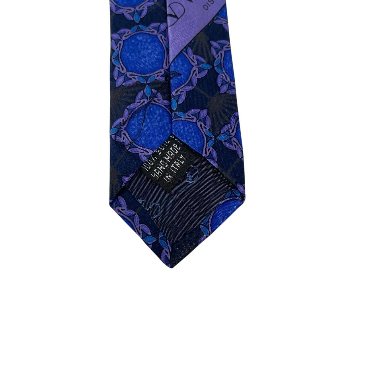 Vintage Valentino Purple and Navy Blue Geometric Print Silk Tie