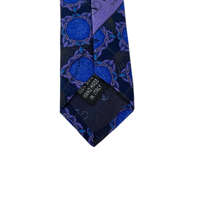 Vintage Valentino Purple and Navy Blue Geometric Print Silk Tie
