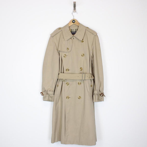 Vintage 90s Burberry Tan Brown Nova Check Double Breasted Belted Trench Coat