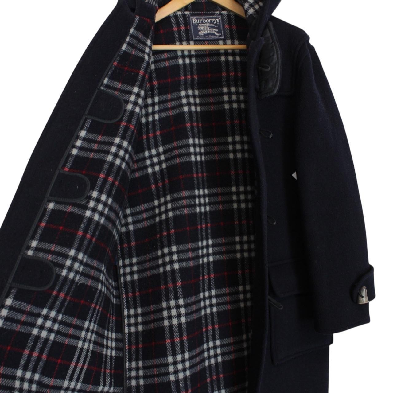Vintage 90s Burberry Navy Blue Nova Check Wool Duffle Coat