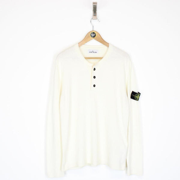 Stone Island SS 2022 Cream Cotton Knit Long Sleeve T-Shirt