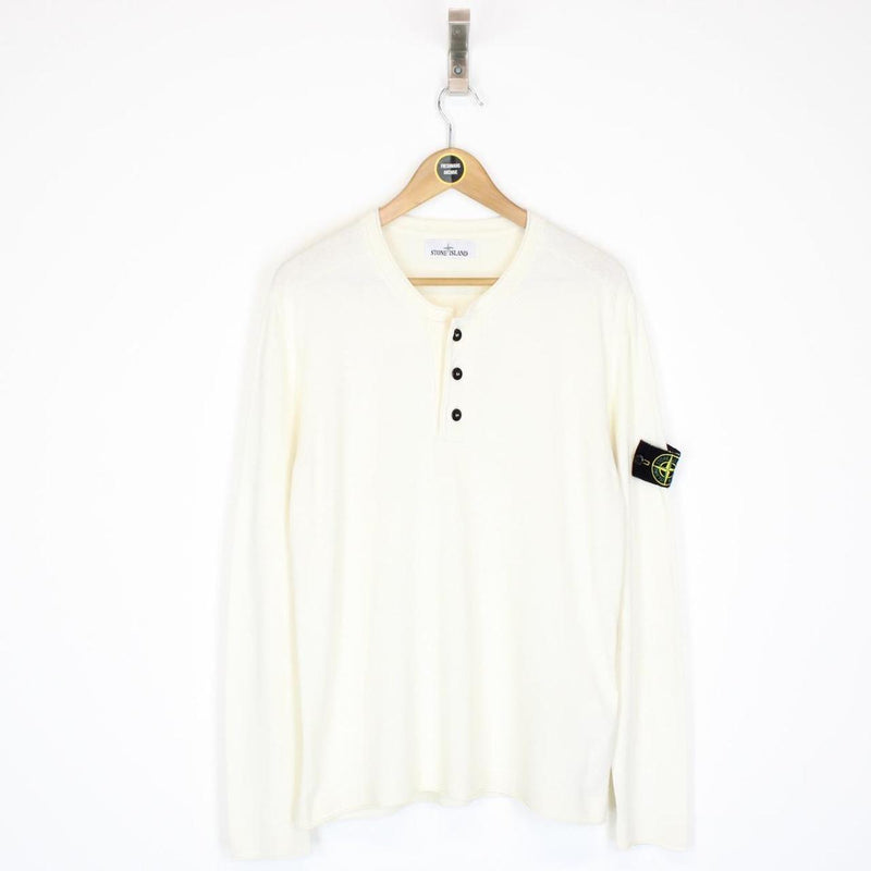 Stone Island SS 2022 Cream Cotton Knit Long Sleeve T-Shirt