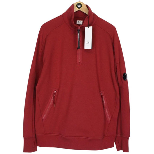 CP Company Red Diagonal Raised Fleece Cotton 1/4 Zip Lens Sweatshirt