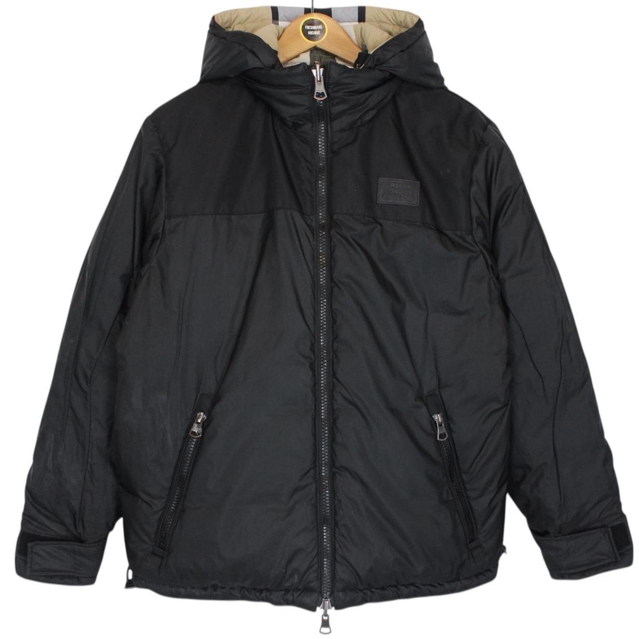 Burberry Tan Brown and Black Nova Check Reversible Hooded Down Jacket