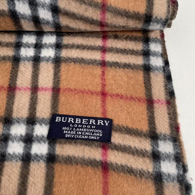 Vintage 90s Burberry Tan Brown Nova Check Lambswool Scarf