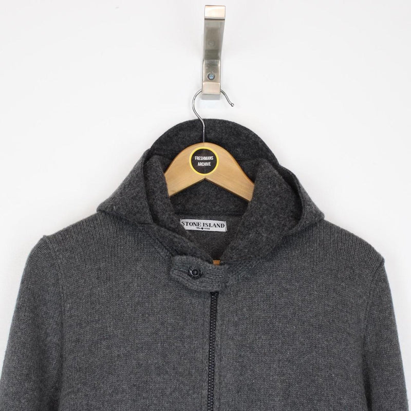 Vintage Stone Island AW 2009 Grey Wool Knit Full Zip Hoodie