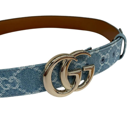 Gucci Light Blue Canvas Denim Monogram Marmont Belt with GG Buckle