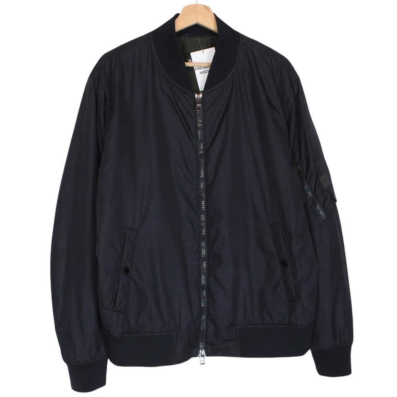 Hugo Boss navy blue bomber jacket full zip nylon with logo detail.
