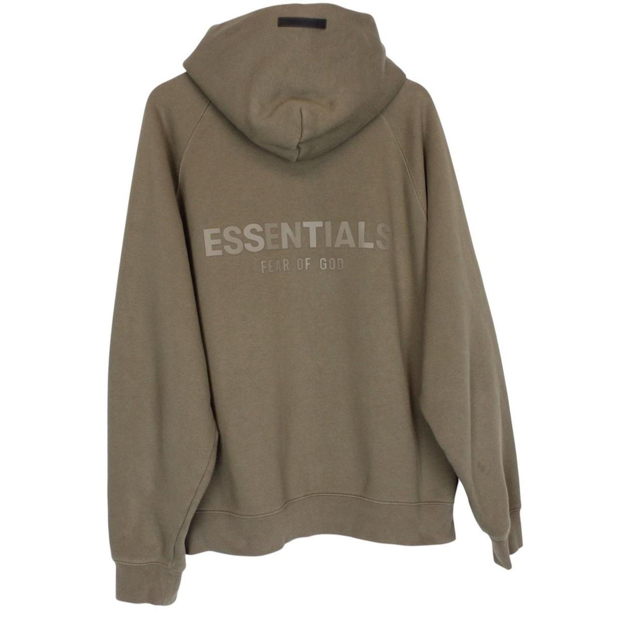 Essentials brown hoodie jumper with logo, oversized fit, soft cotton material.