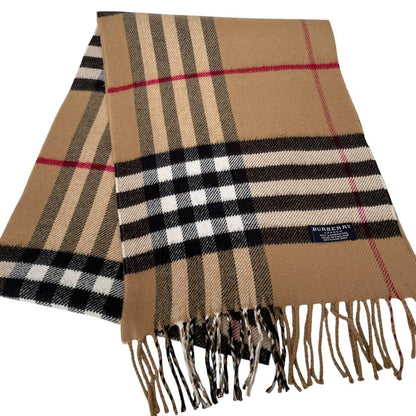 Vintage 90s Burberry Tan Brown Nova Check Lambswool Scarf