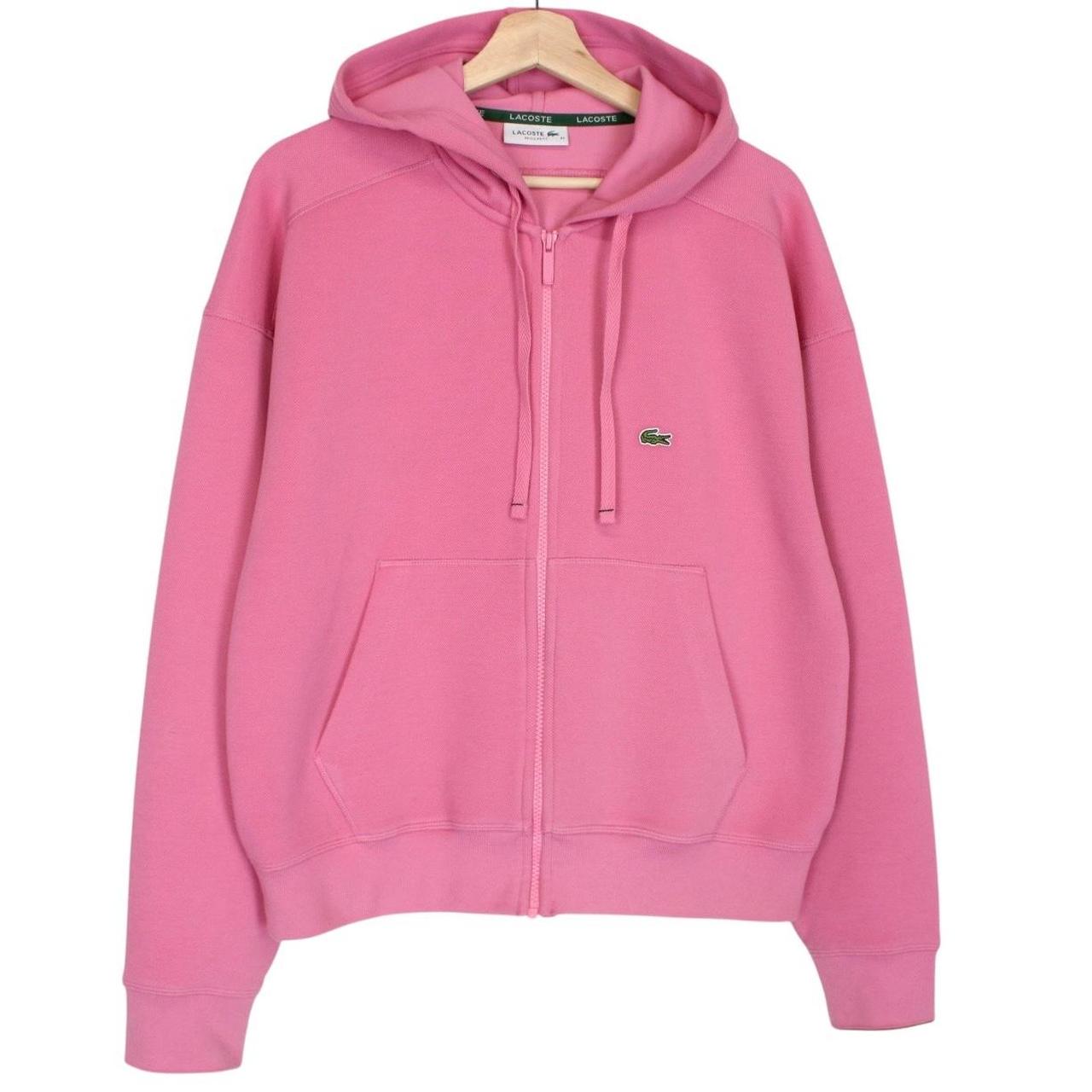 Lacoste pink full zip hoodie cotton with embroidered crocodile logo.