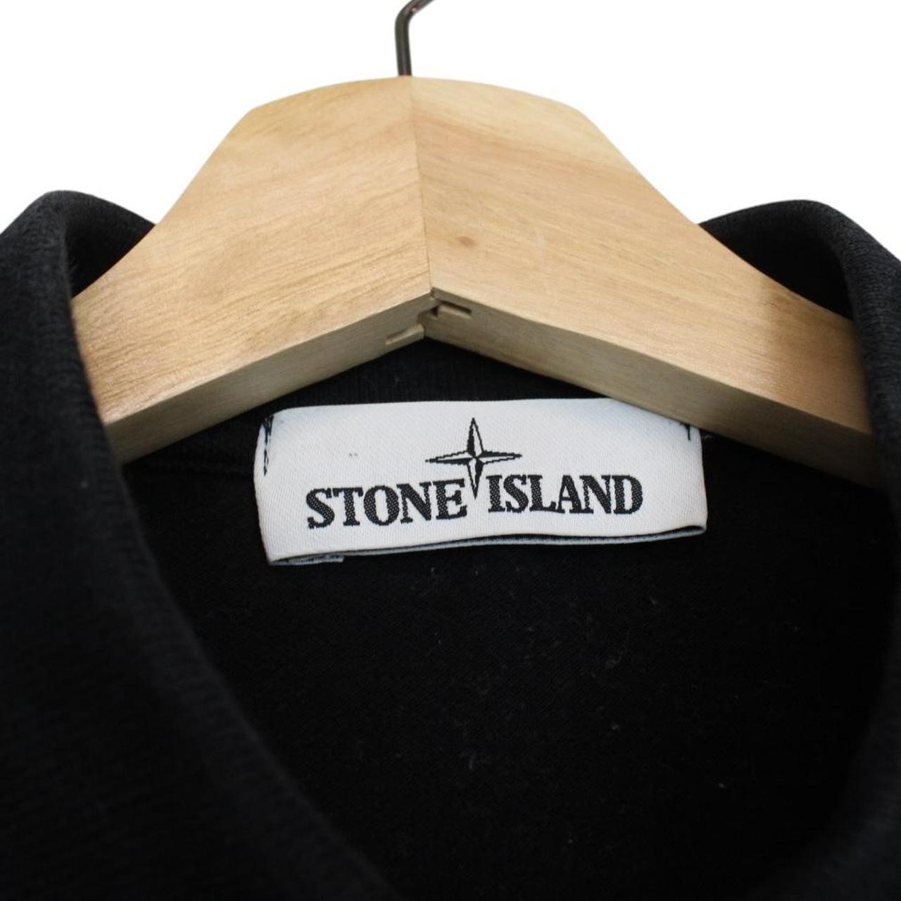 Stone Island black long sleeve polo shirt with embroidered compass logo and slim fit.