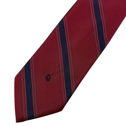 Christian Dior burgundy striped polyester tie with faint front mark and vintage style.