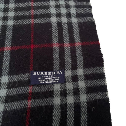 Vintage 90s Burberry Navy Blue Nova Check Lambswool Scarf