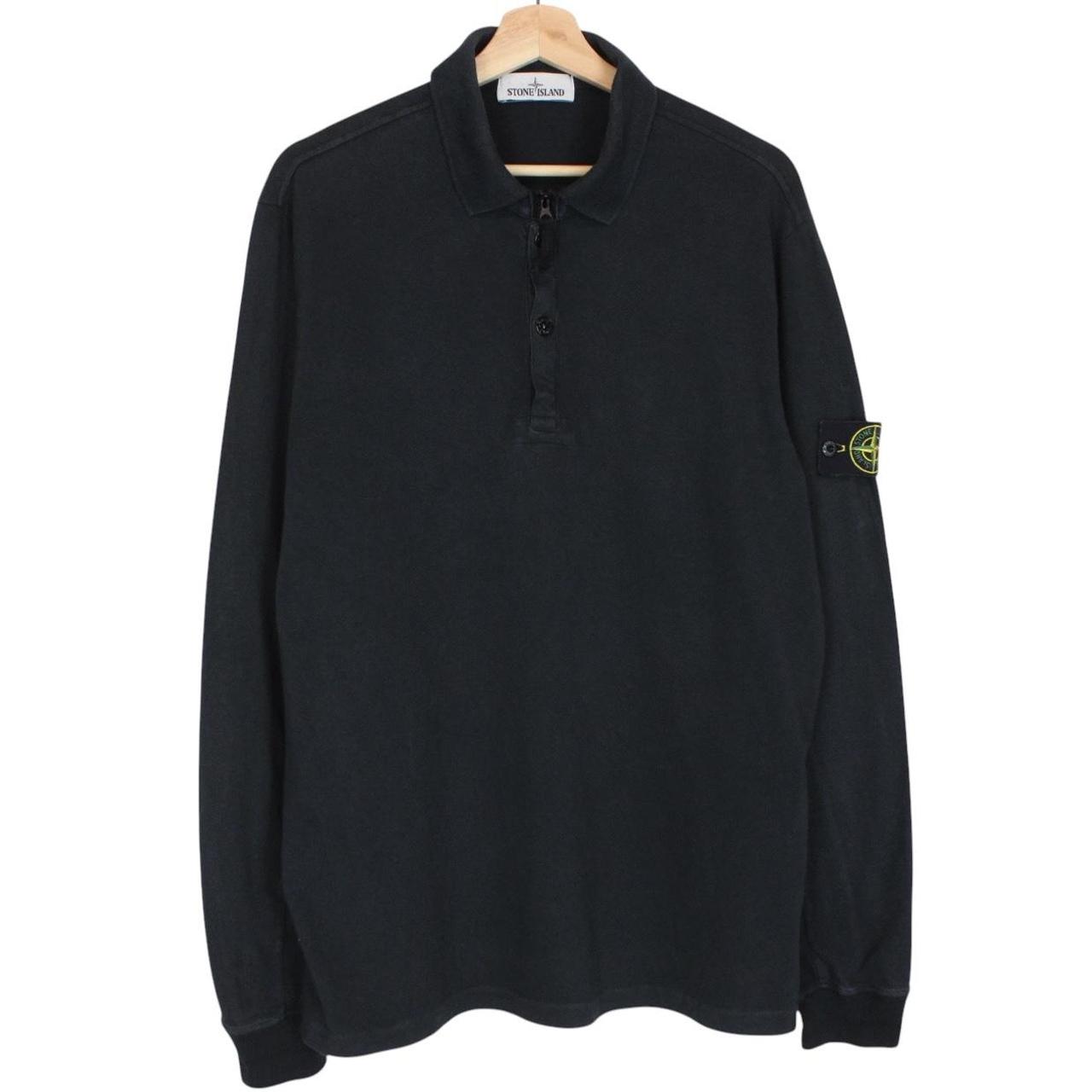 Stone Island SS 2017 Black Long Sleeve Collared Cotton T-Shirt