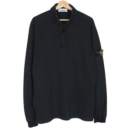 Stone Island SS 2017 Black Long Sleeve Collared Cotton T-Shirt