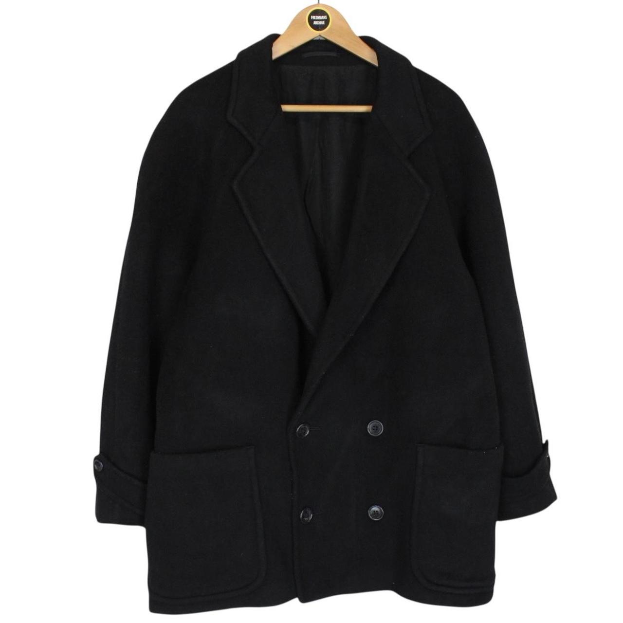 Vintage 90s Christian Dior Black Cashmere Wool Blend Double Breasted Coat