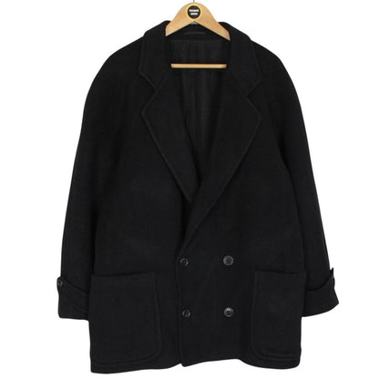 Vintage 90s Christian Dior Black Cashmere Wool Blend Double Breasted Coat