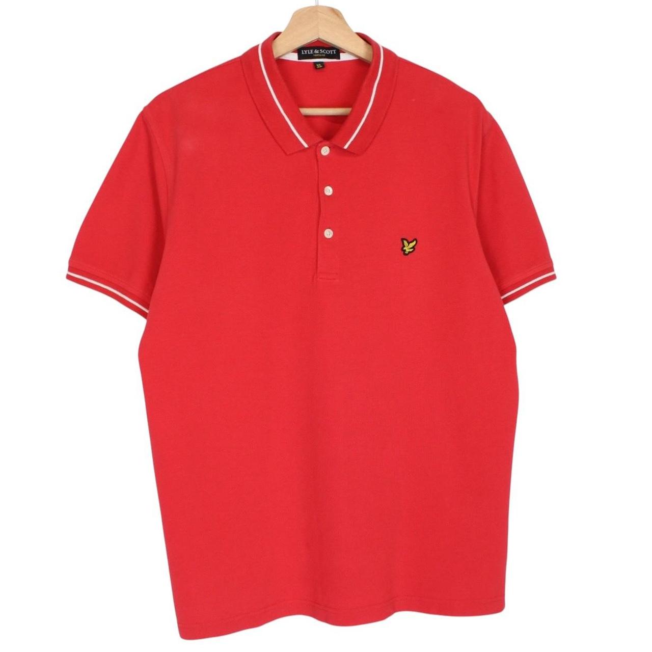 Lyle & Scott red short sleeve polo shirt with embroidered logo and cotton material.
