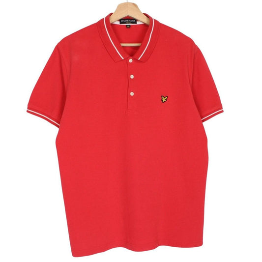 Lyle & Scott red short sleeve polo shirt with embroidered logo and cotton material.