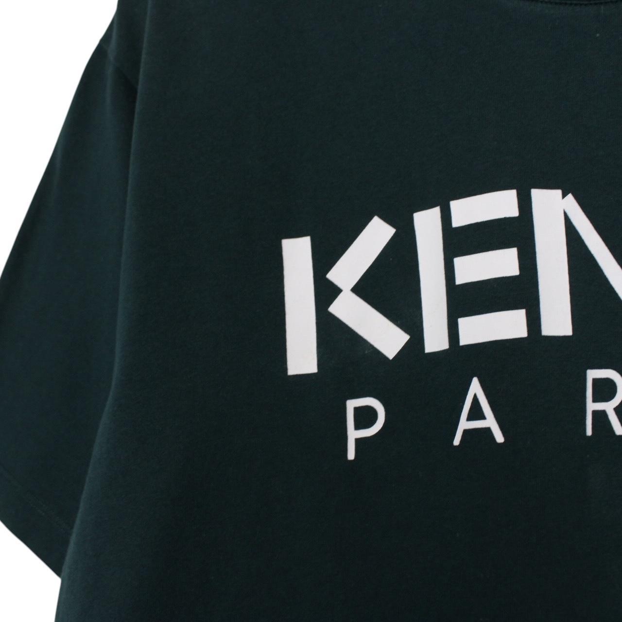 Kenzo green and white pocket t-shirt with logo print and cotton material.