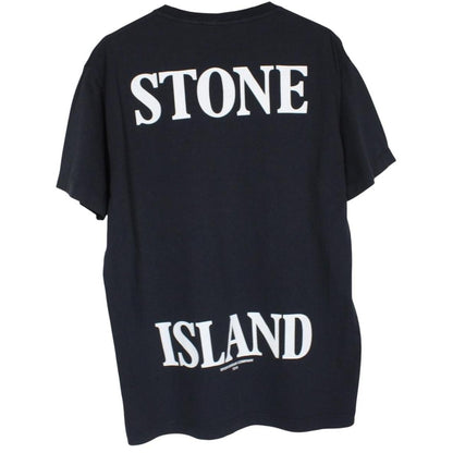 Stone Island navy blue short sleeve t-shirt with compass logo on chest pocket.