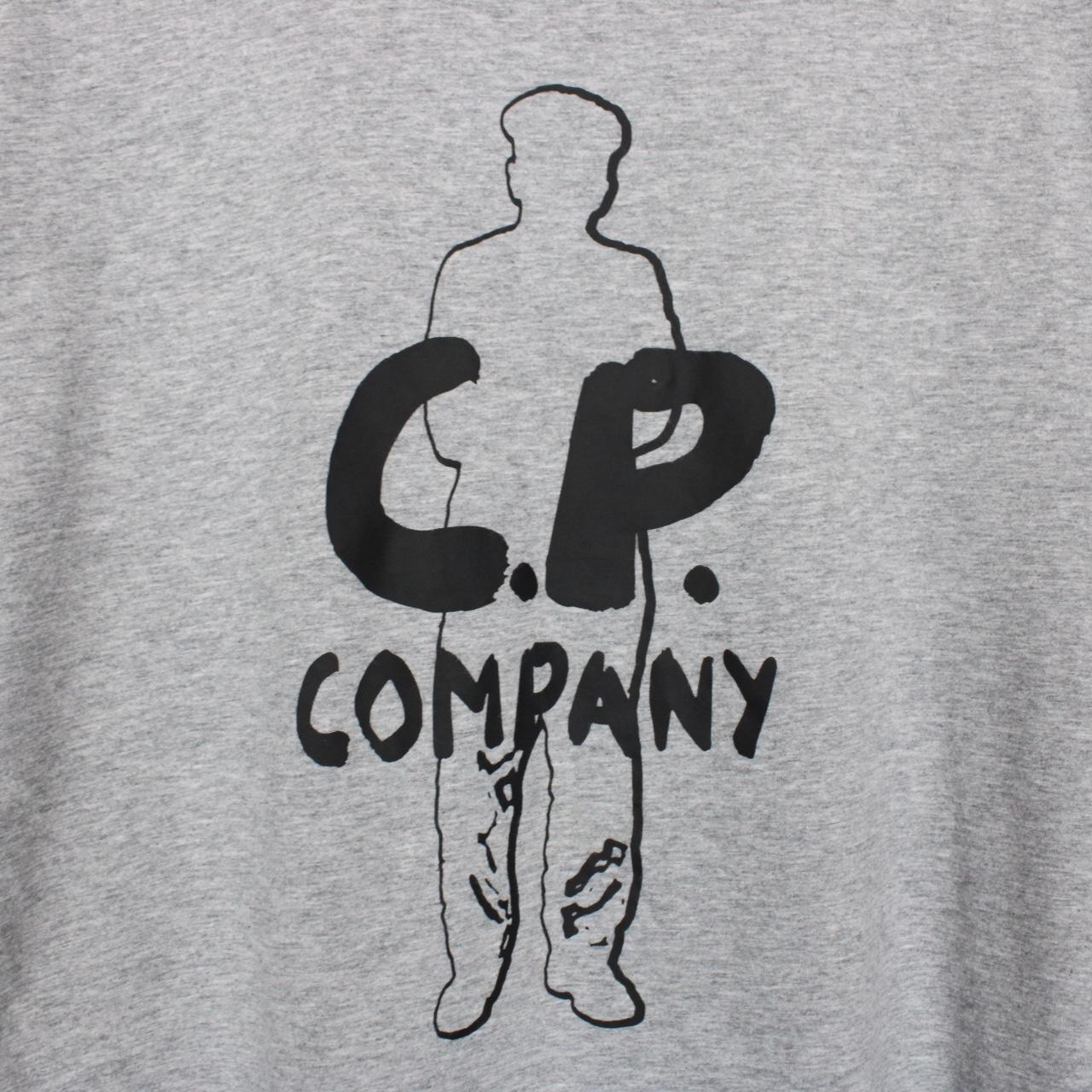 CP Company Grey and Black Oversized Logo Print Short Sleeve Cotton T-Shirt