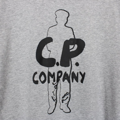 CP Company Grey and Black Oversized Logo Print Short Sleeve Cotton T-Shirt