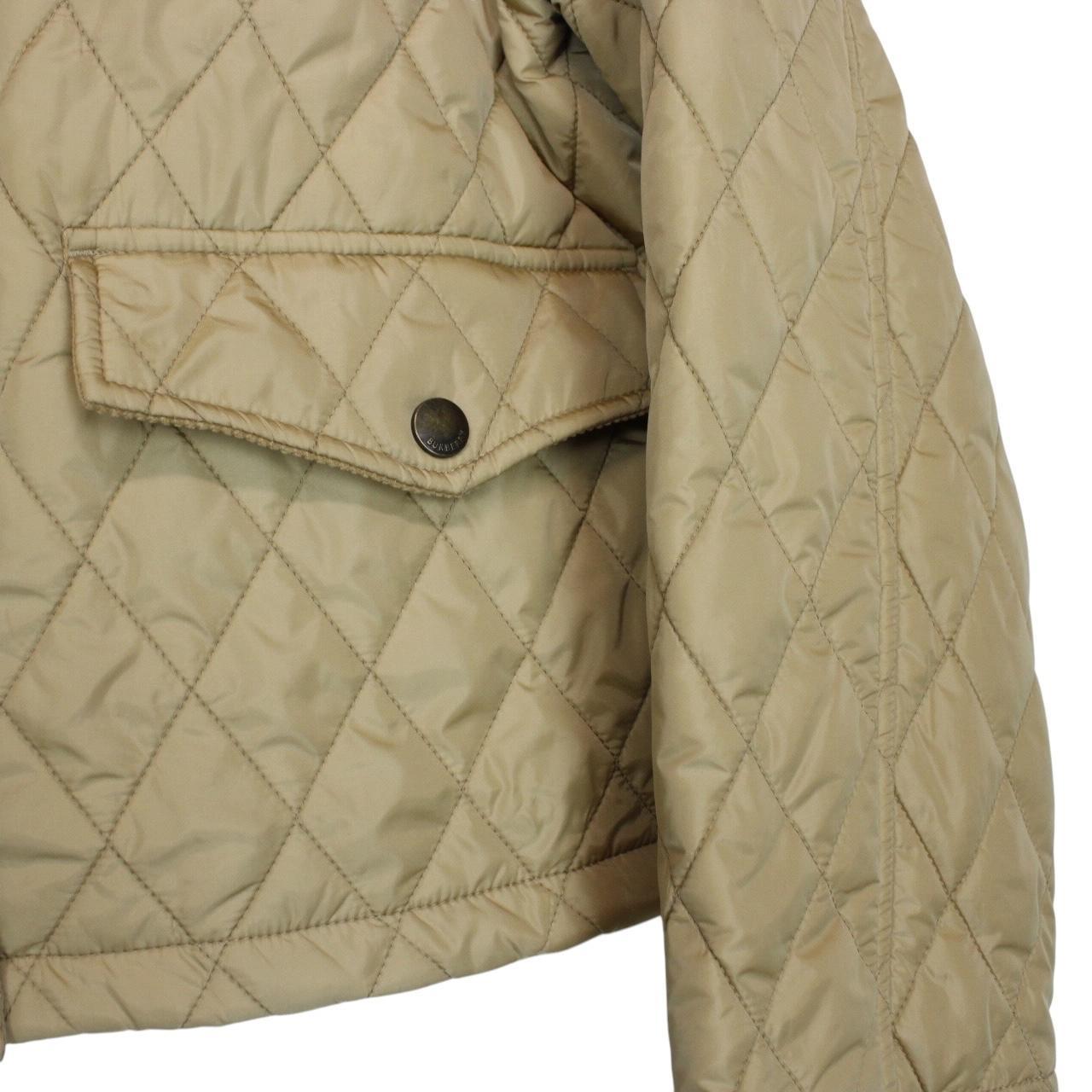 Burberry beige cropped nylon jacket with Nova Check pattern and diamond quilted design.