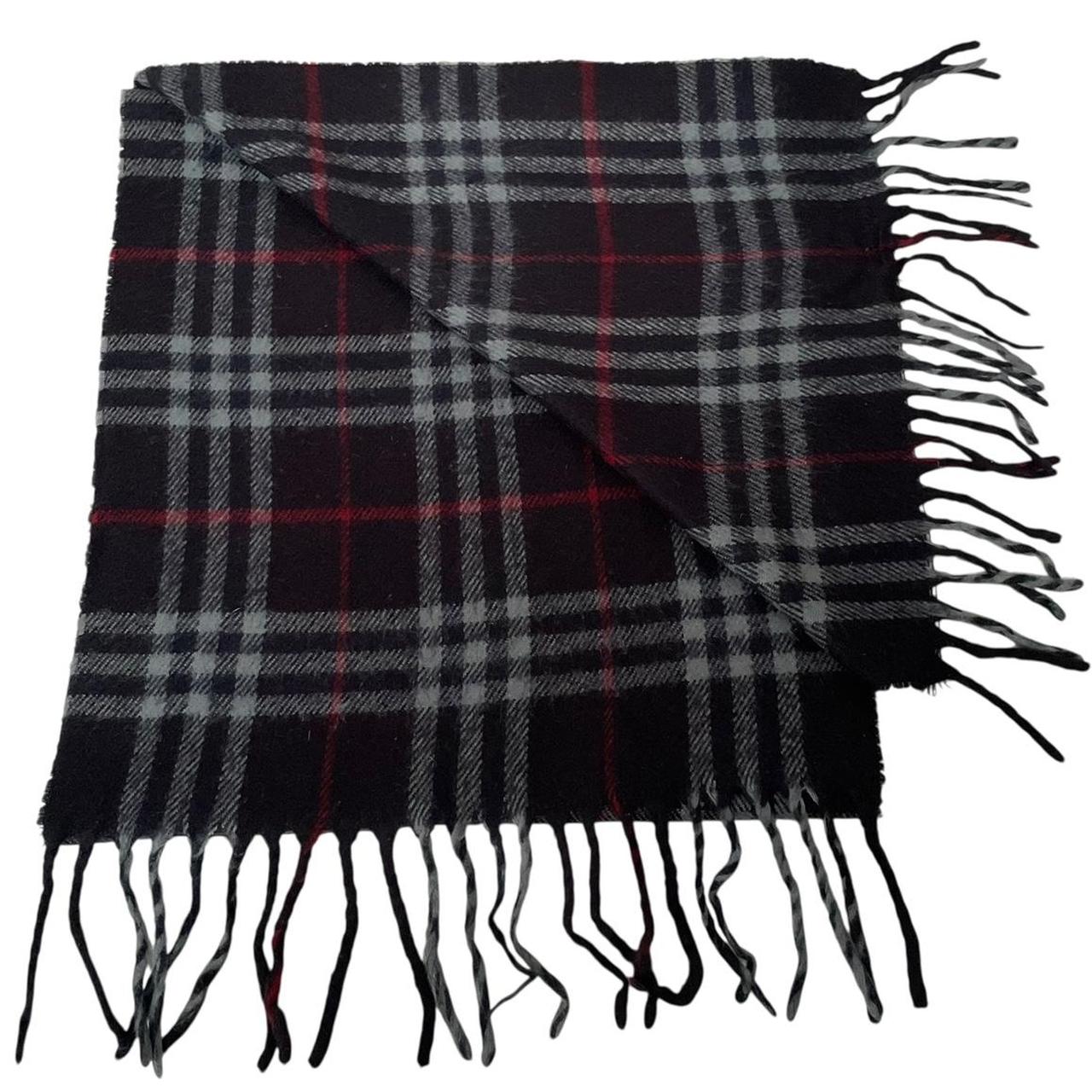 Vintage 90s Burberry Navy Blue Nova Check Lambswool Scarf
