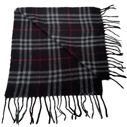 Vintage 90s Burberry Navy Blue Nova Check Lambswool Scarf