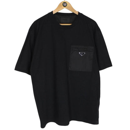 Prada Black Short Sleeve Cotton Badge Re-Nylon Pocket T-Shirt