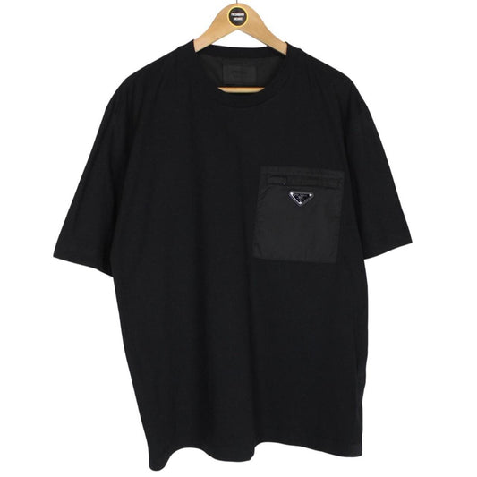 Prada Black Short Sleeve Cotton Badge Re-Nylon Pocket T-Shirt