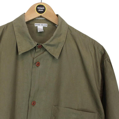Vintage Stone Island SS 2001 Khaki Green Short Sleeve Cotton Shirt