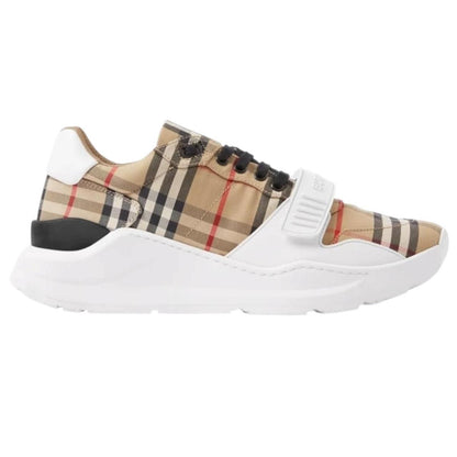 Burberry Regis Beige and White Nova Check Cotton Trainers
