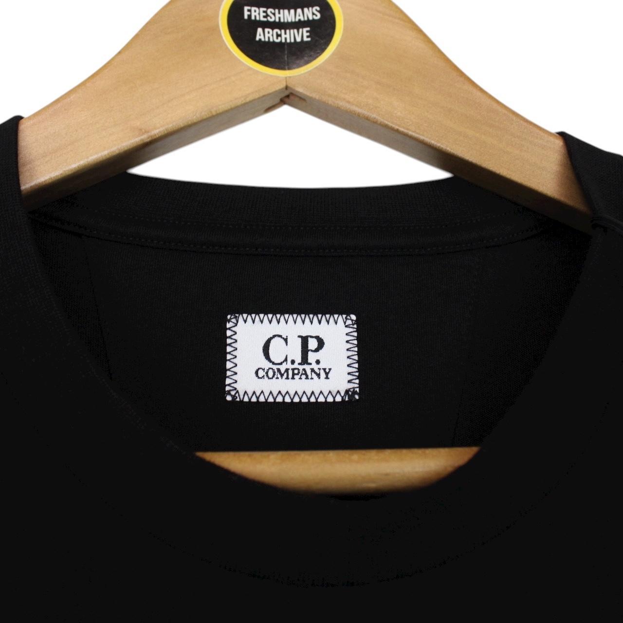CP Company Black and White Sailor 30/1 Vertical Logo Cotton Short Sleeve T-Shirt