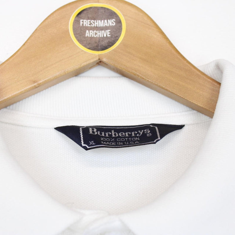 Vintage 90s Burberry White Short Sleeve Cotton Polo Shirt