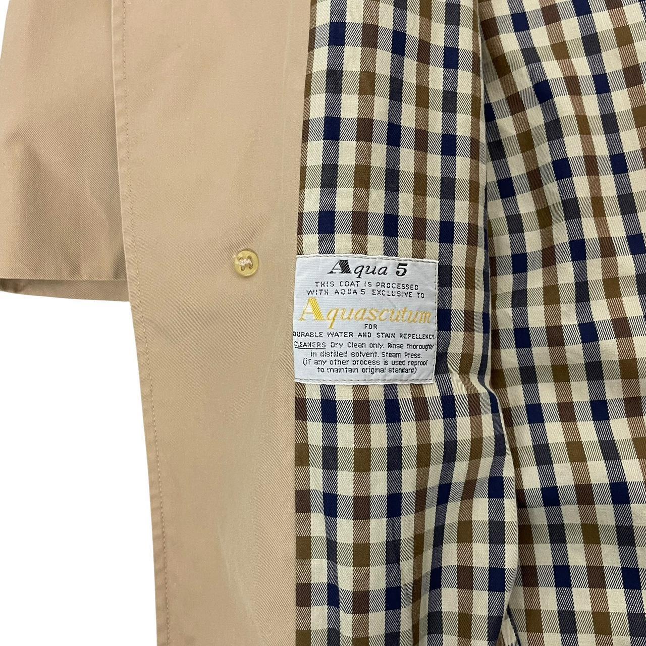 Vintage 90s Aquascutum Tan Brown House Check Aqua 5 Single Breasted Trench Coat