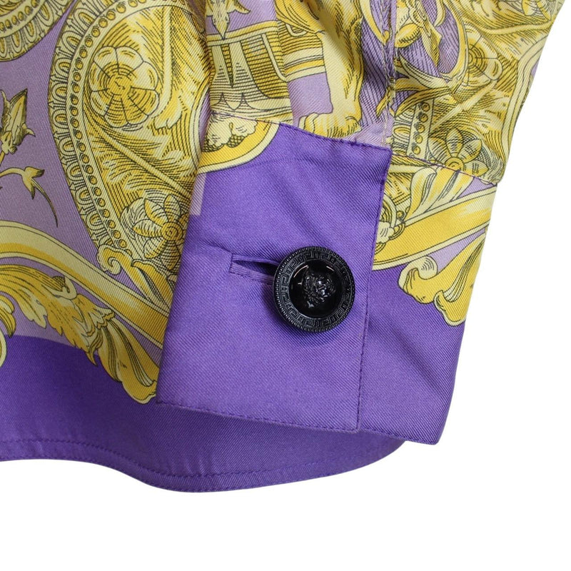 Vintage 90s Gianni Versace Purple and Gold Long Sleeve Baroque Silk Shirt