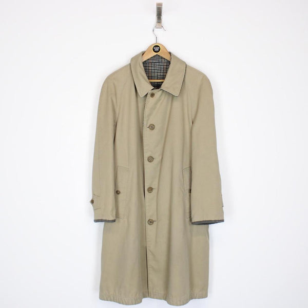 Vintage 80s Burberry Beige and Green Single Breasted Reversible Trench Coat