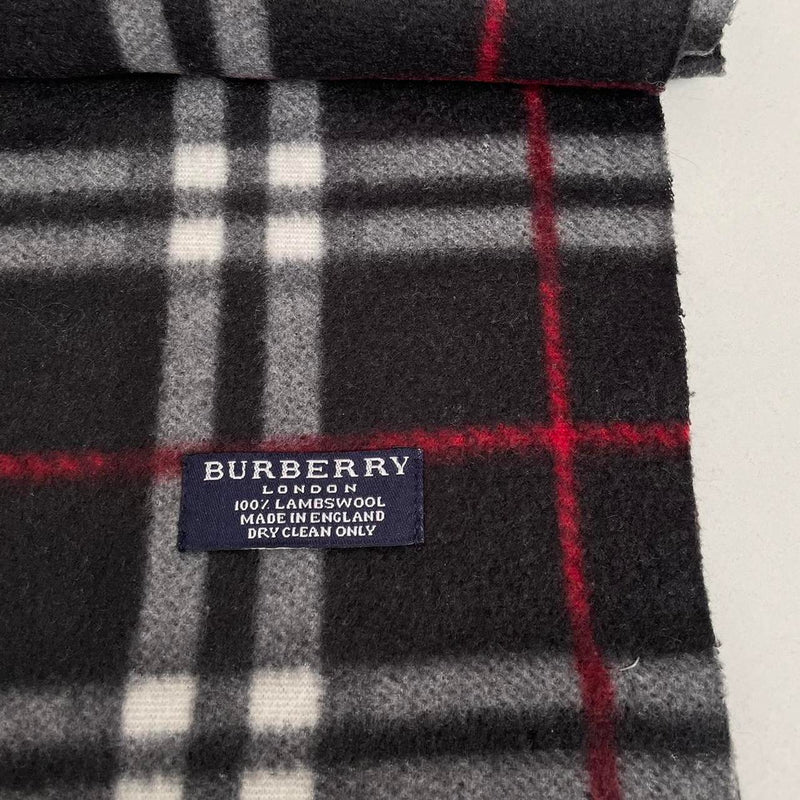 Vintage 90s Burberry Dark Navy Blue Nova Check Lambswool Scarf