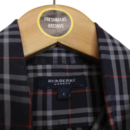 Vintage Burberry London Navy Blue Nova Check Long Sleeve Cotton Shirt