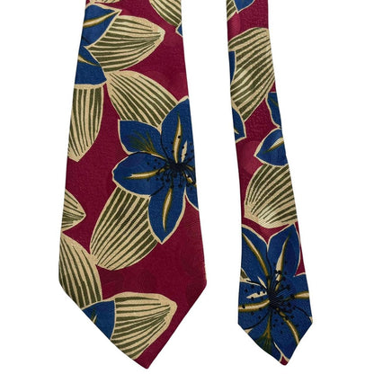 Hugo Boss cream multicoloured floral print silk tie with vibrant patterns and smooth texture.