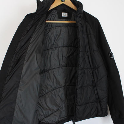CP Company Black Quilted Hybrid Soft Shell Full Zip Lens Jacket