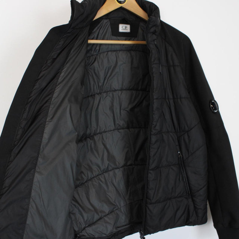 CP Company Black Quilted Hybrid Soft Shell Full Zip Lens Jacket