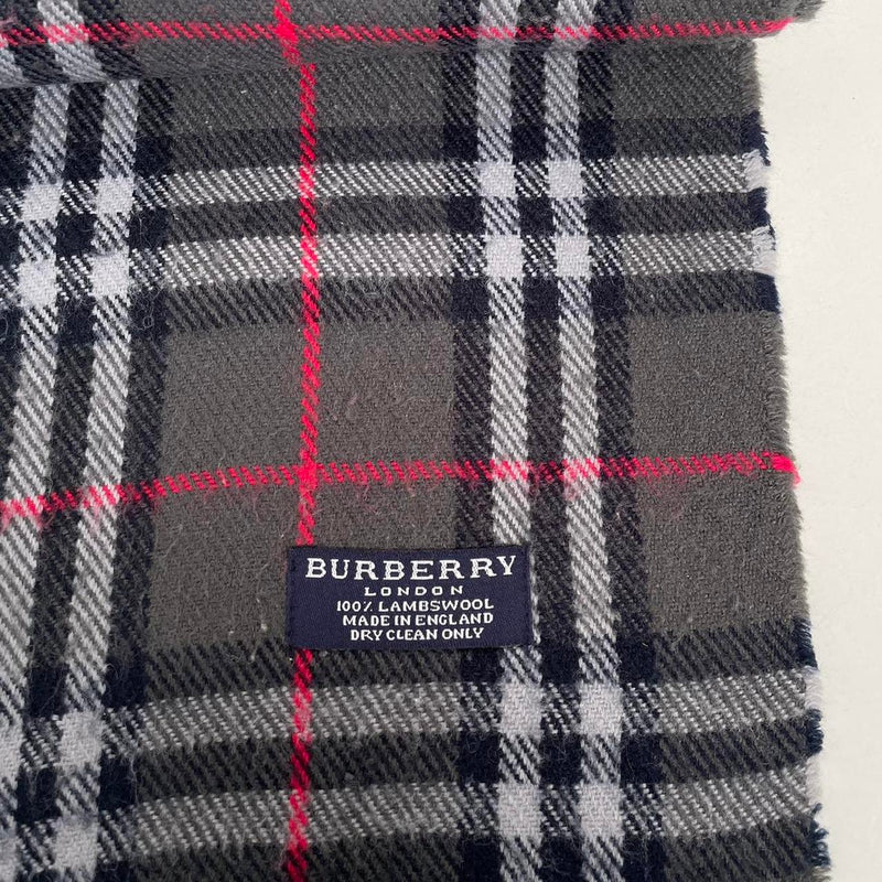 Vintage 90s Burberry Dark Grey Nova Check Lambswool Scarf