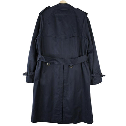 Burberry navy blue belted double breasted trench coat with classic check lining.